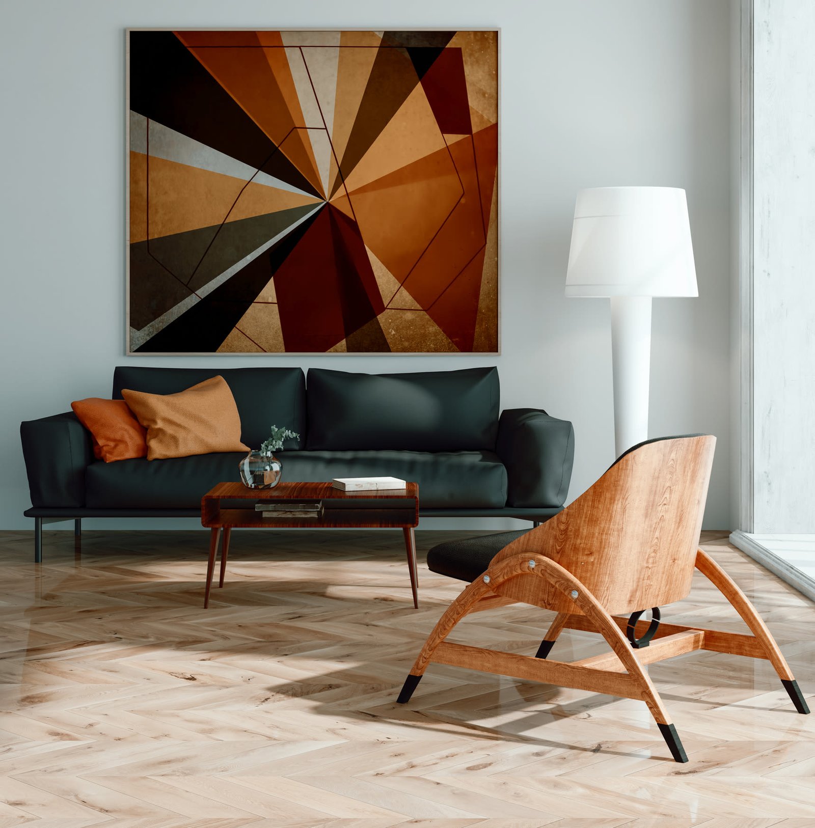 Bright living room with wood-style flooring and large window