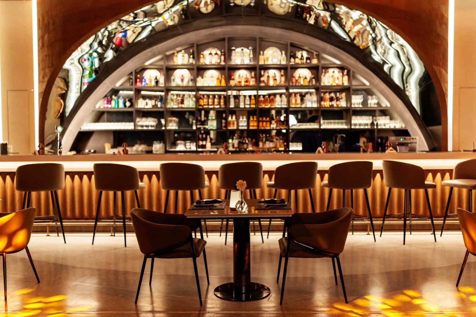 Upscale restaurant bar and dining seating near Mosaic in downtown Shelton